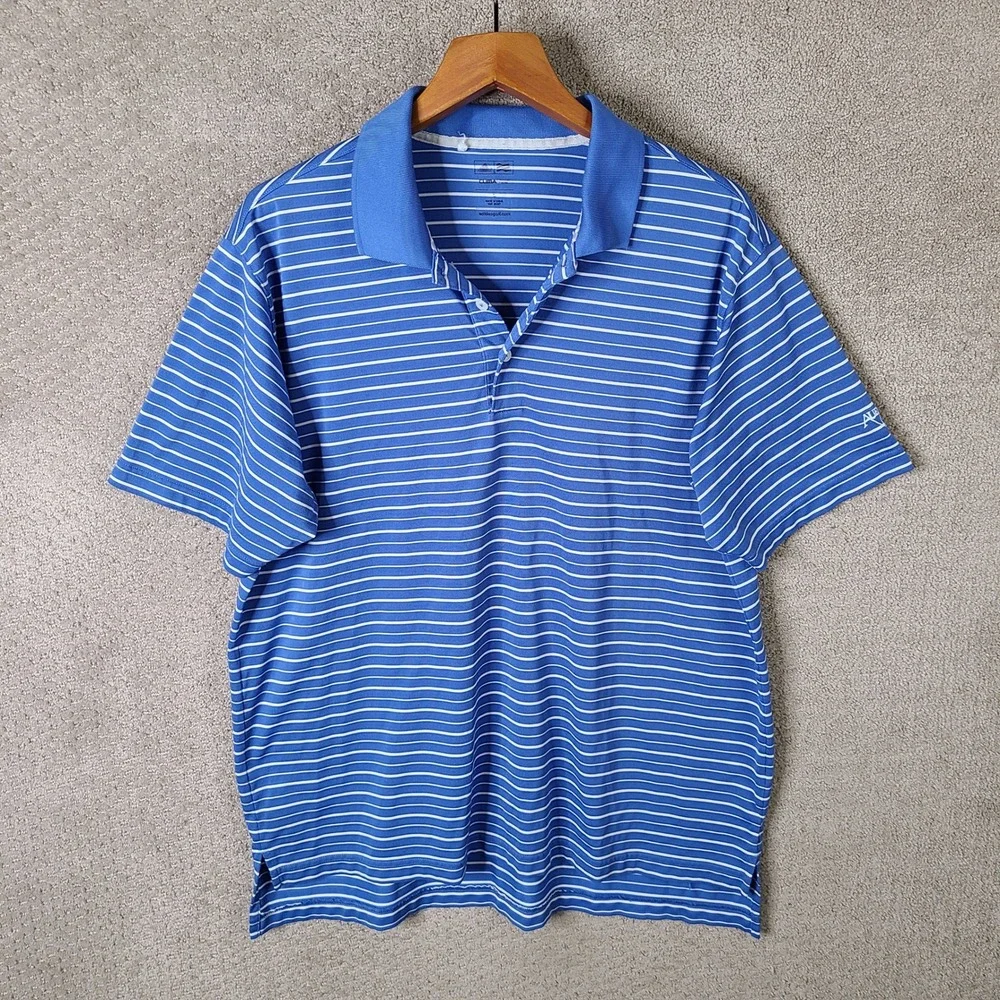 Adidas Shirt Men L Blue White Striped Golf Polo ClimaCool Audubon 1908 Polyester